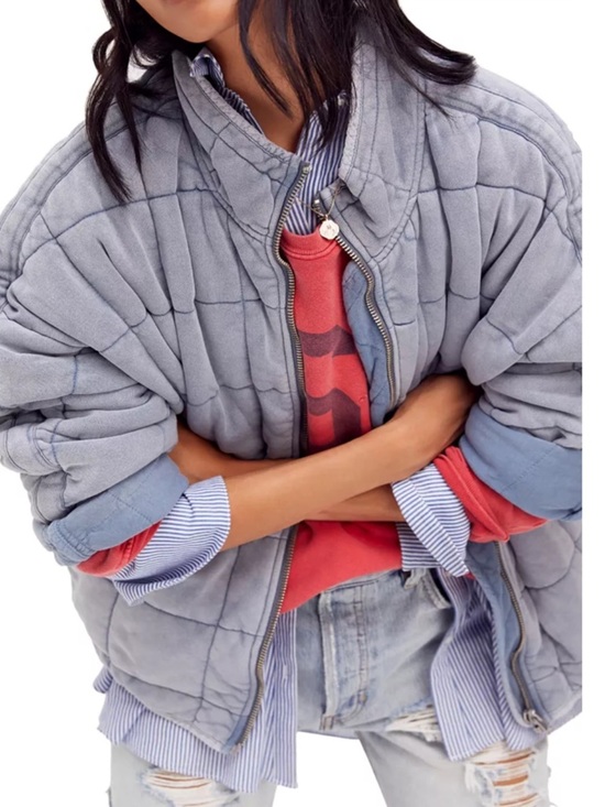 Free People Jackets & Blazers - Free People Dolman Quilted Knit Jacket Wavy Waters Light Blue Large